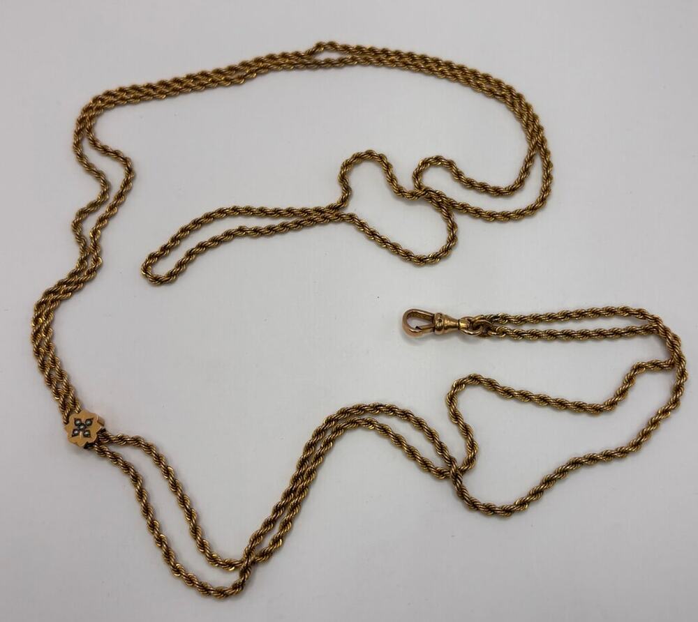 Vintage 14K 1/10 Gold Filled Rope Watch Chain Slide Necklace AS IS #82213